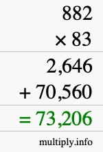 How to calculate 882 times 83 using long multiplication