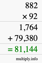 How to calculate 882 times 92 using long multiplication