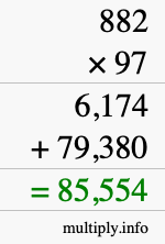 How to calculate 882 times 97 using long multiplication