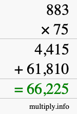How to calculate 883 times 75 using long multiplication