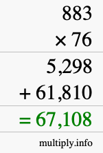 How to calculate 883 times 76 using long multiplication