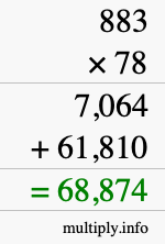 How to calculate 883 times 78 using long multiplication