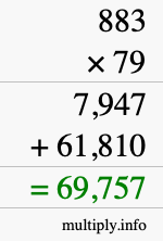 How to calculate 883 times 79 using long multiplication