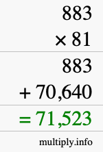 How to calculate 883 times 81 using long multiplication