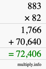 How to calculate 883 times 82 using long multiplication