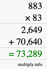 How to calculate 883 times 83 using long multiplication