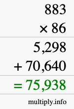 How to calculate 883 times 86 using long multiplication