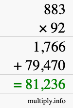 How to calculate 883 times 92 using long multiplication