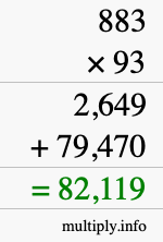 How to calculate 883 times 93 using long multiplication