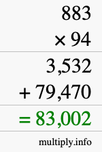 How to calculate 883 times 94 using long multiplication