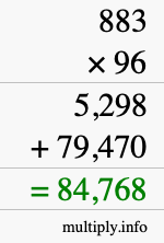How to calculate 883 times 96 using long multiplication