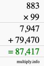 How to calculate 883 times 99 using long multiplication