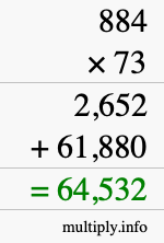 How to calculate 884 times 73 using long multiplication