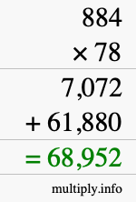 How to calculate 884 times 78 using long multiplication