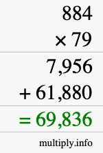How to calculate 884 times 79 using long multiplication