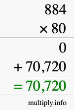 How to calculate 884 times 80 using long multiplication