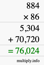 How to calculate 884 times 86 using long multiplication