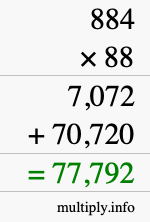 How to calculate 884 times 88 using long multiplication