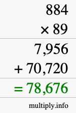 How to calculate 884 times 89 using long multiplication