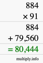 How to calculate 884 times 91 using long multiplication