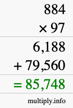 How to calculate 884 times 97 using long multiplication