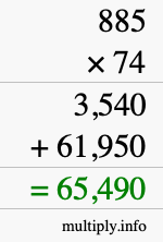 How to calculate 885 times 74 using long multiplication