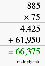 How to calculate 885 times 75 using long multiplication