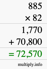 How to calculate 885 times 82 using long multiplication