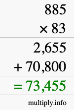 How to calculate 885 times 83 using long multiplication
