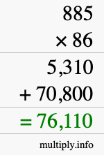 How to calculate 885 times 86 using long multiplication