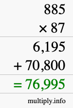How to calculate 885 times 87 using long multiplication