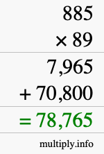 How to calculate 885 times 89 using long multiplication