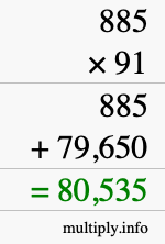 How to calculate 885 times 91 using long multiplication