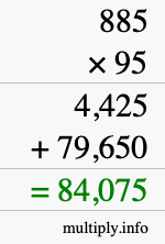 How to calculate 885 times 95 using long multiplication How to calculate 885 times 95 using long multiplication