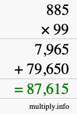 How to calculate 885 times 99 using long multiplication