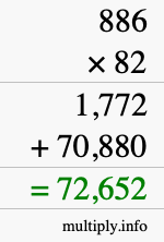How to calculate 886 times 82 using long multiplication