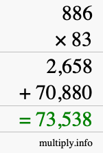 How to calculate 886 times 83 using long multiplication