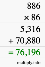 How to calculate 886 times 86 using long multiplication