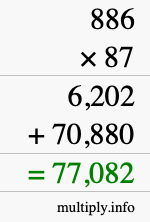 How to calculate 886 times 87 using long multiplication