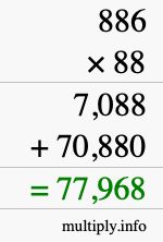 How to calculate 886 times 88 using long multiplication