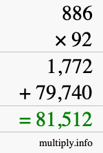 How to calculate 886 times 92 using long multiplication