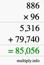 How to calculate 886 times 96 using long multiplication