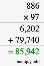 How to calculate 886 times 97 using long multiplication