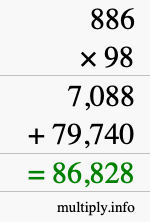 How to calculate 886 times 98 using long multiplication