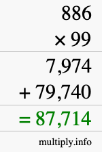 How to calculate 886 times 99 using long multiplication
