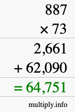 How to calculate 887 times 73 using long multiplication