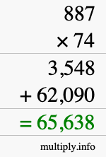 How to calculate 887 times 74 using long multiplication
