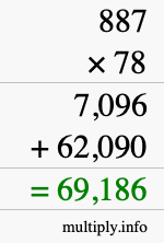 How to calculate 887 times 78 using long multiplication