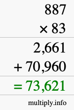 How to calculate 887 times 83 using long multiplication