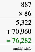 How to calculate 887 times 86 using long multiplication